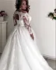 A line Lace Long Sleeves Plus Size Wedding Dresses Illusion Tulle Bridal Gown sold by My Chic Dress