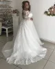 A line Lace Long Sleeves Plus Size Wedding Dresses Illusion Tulle Bridal Gown sold by My Chic Dress