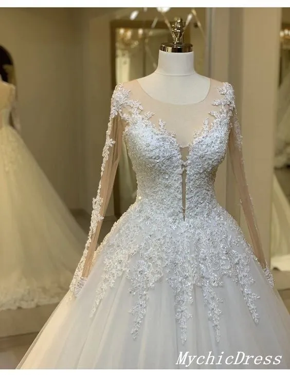 Elegant Modest Lace Long Sleeves Wedding Dresses Ball Gown Winter Bridal Dress sold by My Chic Dress product image thumbnail 2