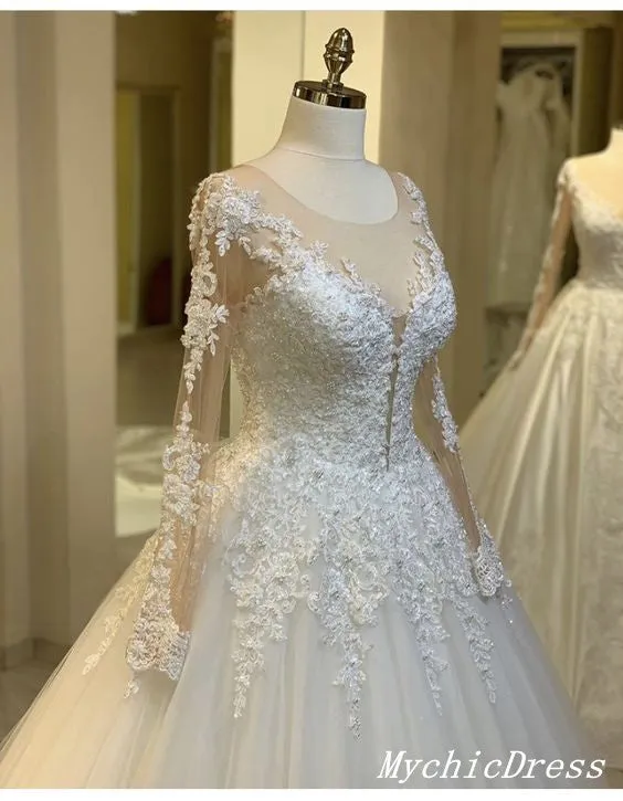 Elegant Modest Lace Long Sleeves Wedding Dresses Ball Gown Winter Bridal Dress sold by My Chic Dress product image thumbnail 3