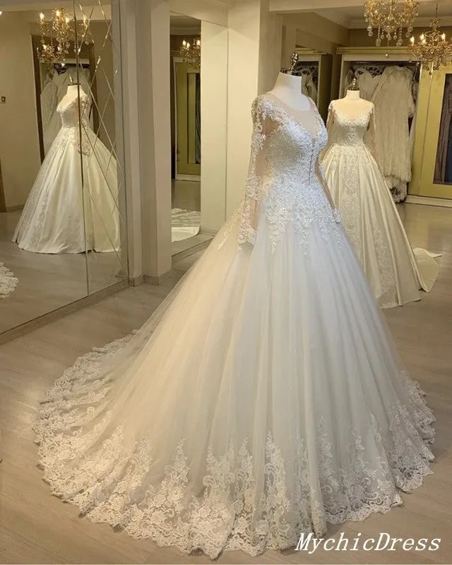 Elegant Modest Lace Long Sleeves Wedding Dresses Ball Gown Winter Bridal Dress sold by My Chic Dress product image thumbnail 4