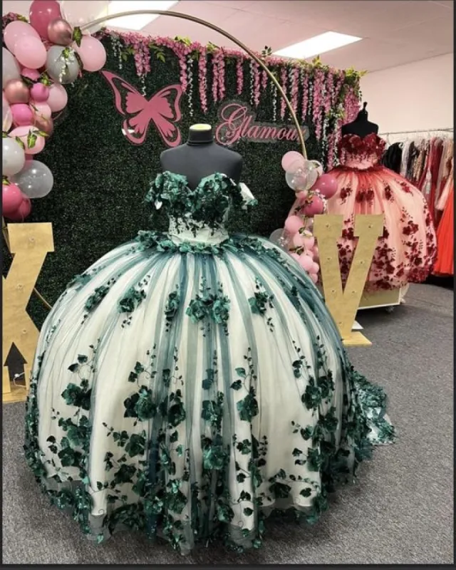 New Off Shoulder 2026 Emerald Green Quinceanera Dress 3D Flowers sold by My Chic Dress