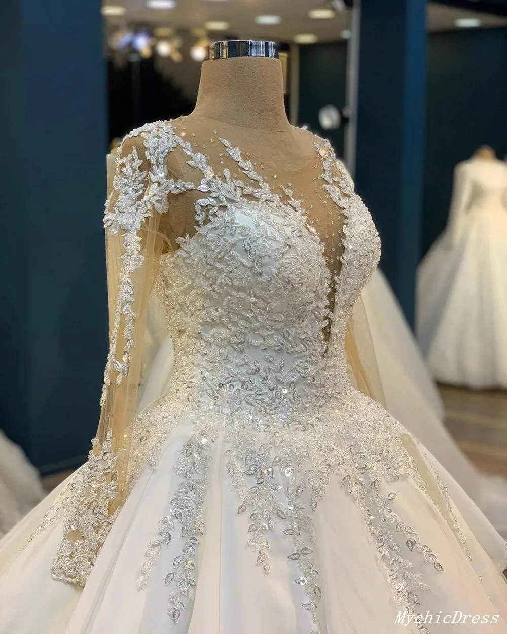 Long Sleeves Lace Applique Vintage Wedding Dresses Ball Gown Bridal Dress sold by My Chic Dress product image thumbnail 2