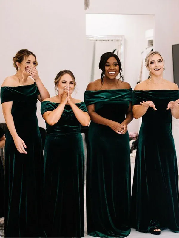 Cheap Vintage Velvet Green Bridesmaid Dresses Winter Long Simple Wedding Guest Dress sold by My Chic Dress