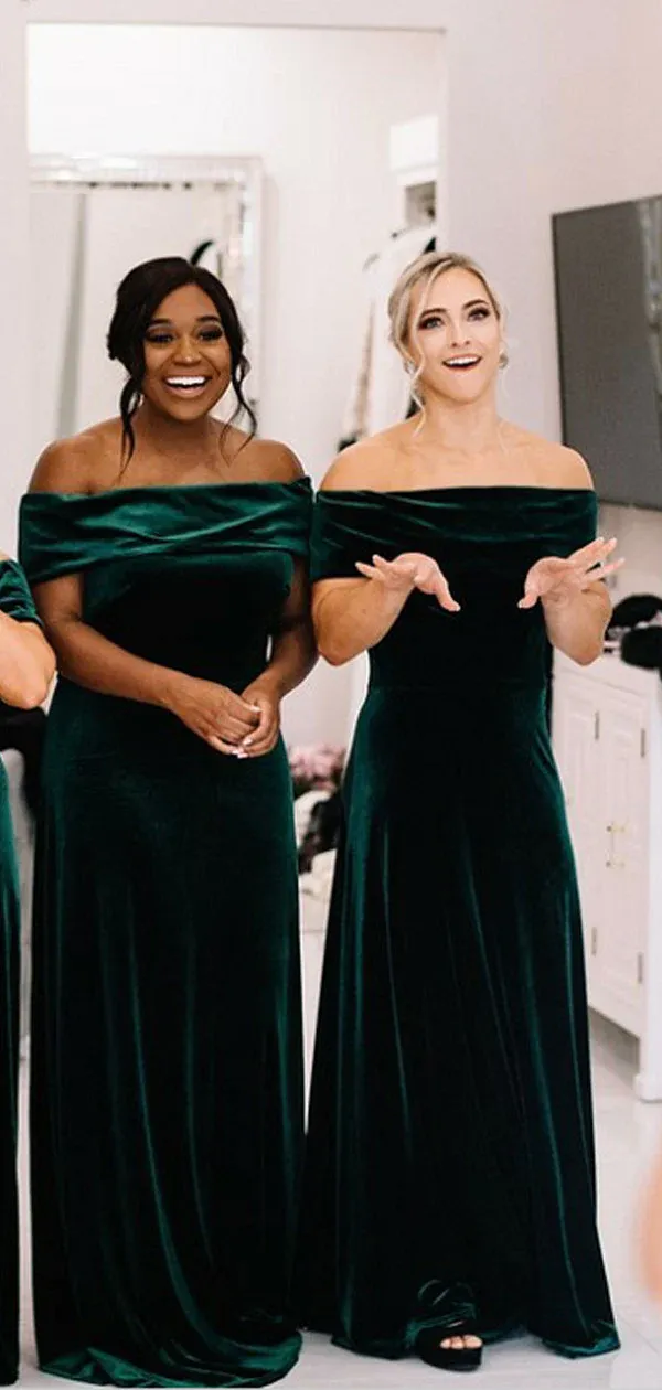 Cheap Vintage Velvet Green Bridesmaid Dresses Winter Long Simple Wedding Guest Dress sold by My Chic Dress product image thumbnail 2