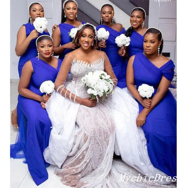 Sexy One Shoulder Blue Bridesmaid Dresses One Shoulder Wedding Guest Dress sold by My Chic Dress