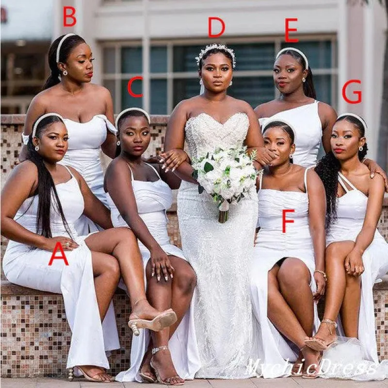 Simple Mismatched White Bridesmaid Dresses Mermaid Cheap Wedding Guest Dress sold by My Chic Dress