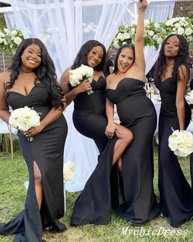 Mermaid Sweetheart Black Bridesmaid Dresses Satin Wedding Guest Dress sold by My Chic Dress