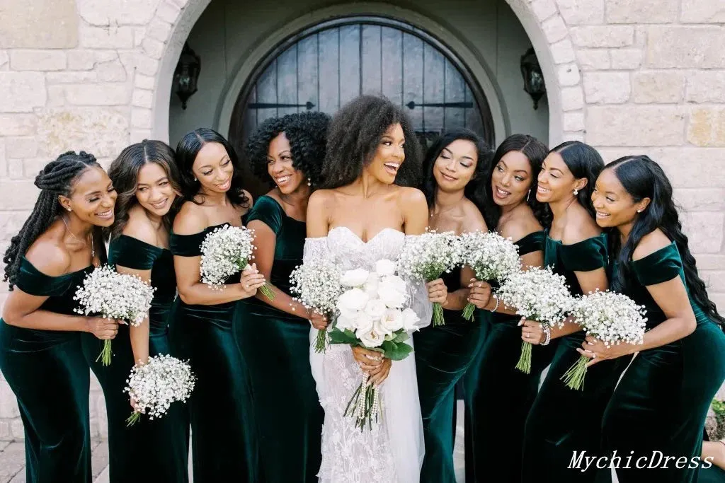 Cheap Long Bridesmaid Dresses Emerald Green Mermaid Off Shoulder Wedding Guest Dress sold by My Chic Dress product image thumbnail 2