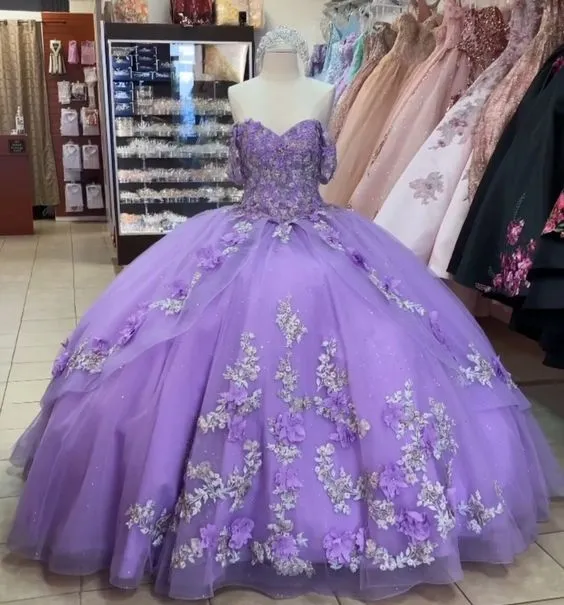 Princess Lace Lavender 2025 Quinceanera Dress Ball Gown 3D Flowers Sweet 16 Dress sold by My Chic Dress product image thumbnail 3