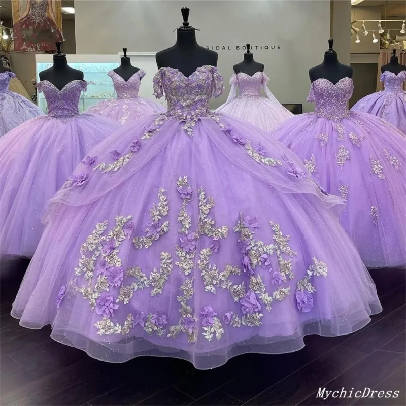 Princess Lace Lavender 2025 Quinceanera Dress Ball Gown 3D Flowers Sweet 16 Dress sold by My Chic Dress