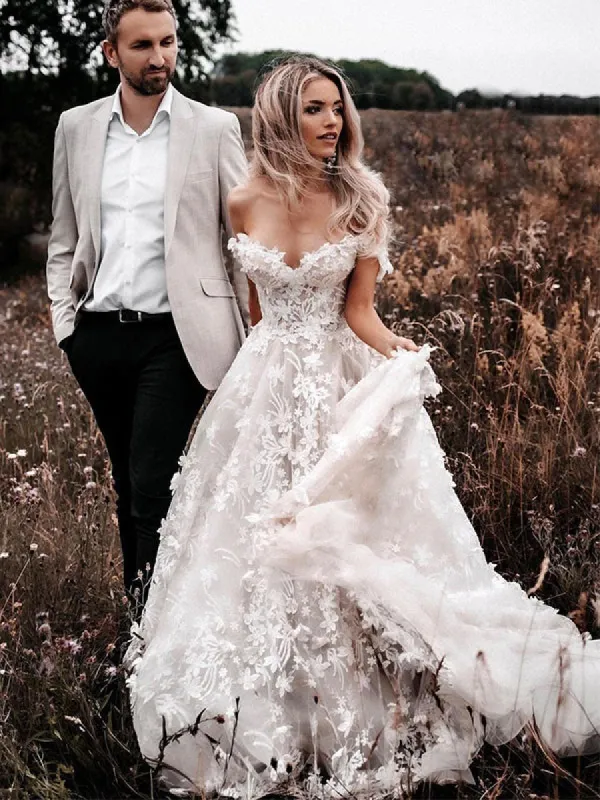 A Line Lace Beach Country Wedding Dresses Off the Shoulder Bridal Gown sold by My Chic Dress