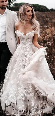 A Line Lace Beach Country Wedding Dresses Off the Shoulder Bridal Gown sold by My Chic Dress product image thumbnail 5