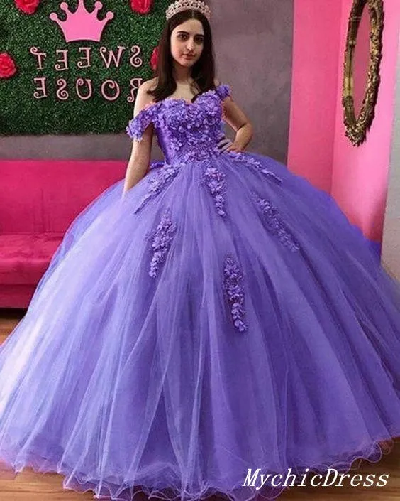 Hot Off the Shoulder 2025 Purple Quinceanera Dresses Tulle Ball Gown Sweet 16 Dress sold by My Chic Dress