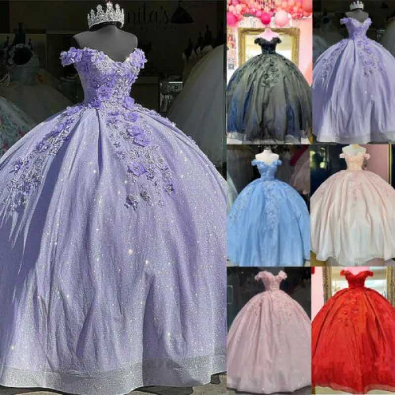 2025 Off the Shoulder Lavender Sweet 16 Sequin 3d Floral Quinceanera Dresses sold by My Chic Dress