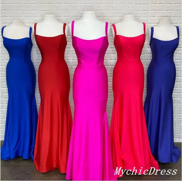 Simple Long Evening Dresses Stretch Satin Mermaid Cheap Prom Dress sold by My Chic Dress product image thumbnail 4
