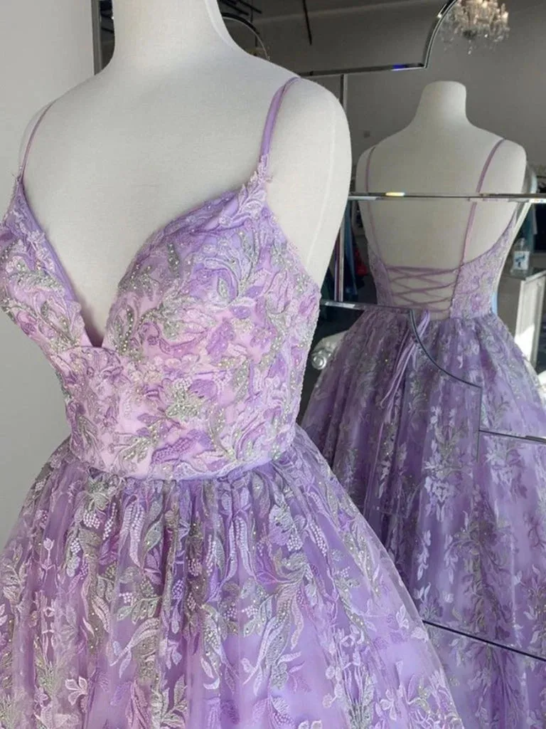 Gorgeous Purple Lace Lilac Prom Dresses V Neck Backless Long Evening Dresses sold by My Chic Dress product image thumbnail 2