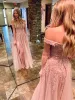 Long Pink Lace Prom Dresses Off the Shoulder Formal Evening Dresses sold by My Chic Dress