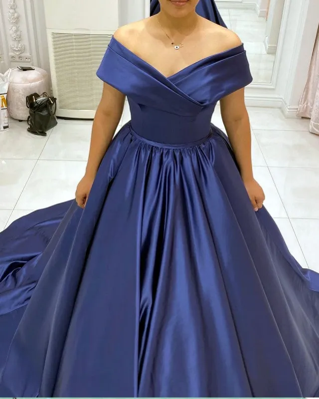 Cheap Ball Gown Satin Off Shoulder Plus Size Prom Evening Dresses sold by My Chic Dress