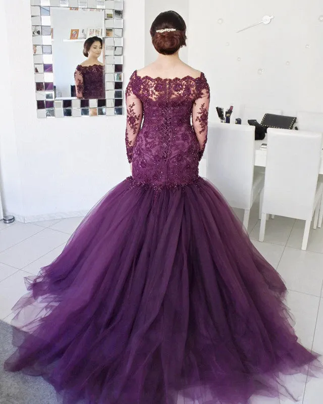 Purple Long Sleeves Plus Size Prom Dresses Lace Mermaid Formal Evening Gowns sold by My Chic Dress product image thumbnail 2