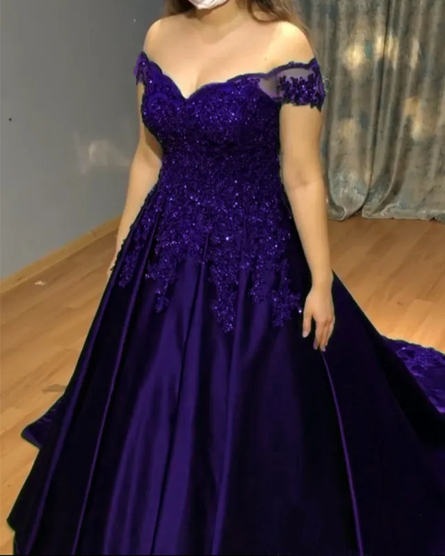 A Line Off The Shoulder Sequin Lace Plus Size Prom Dresses sold by My Chic Dress product image thumbnail 2