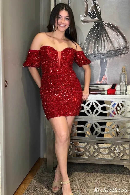 Off the Shoulder 2025 Sequin Homecoming Dresses Short Tight Cocktail Dress sold by My Chic Dress