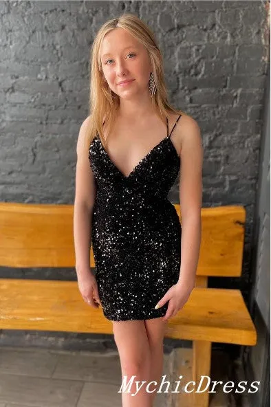 Sexy Sequin Homecoming Dresses V Neck Mermaid Short Hoco Dresses sold by My Chic Dress product image thumbnail 3