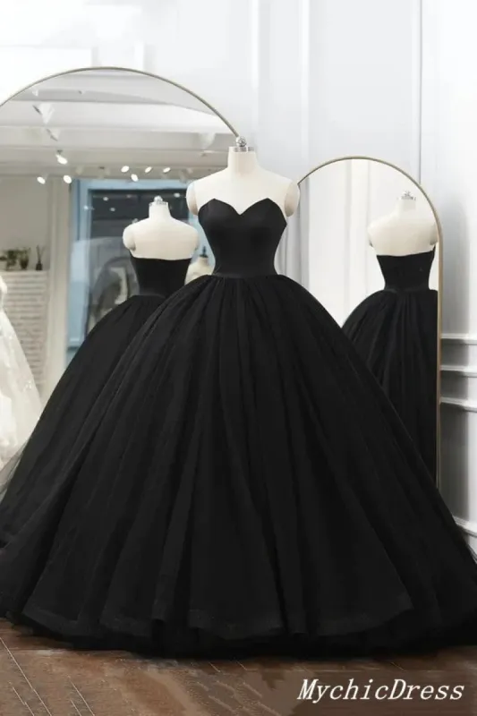 Cheap Ball Gown Black Wedding Dresses Satin Tulle Sleeveless Prom Dress sold by My Chic Dress
