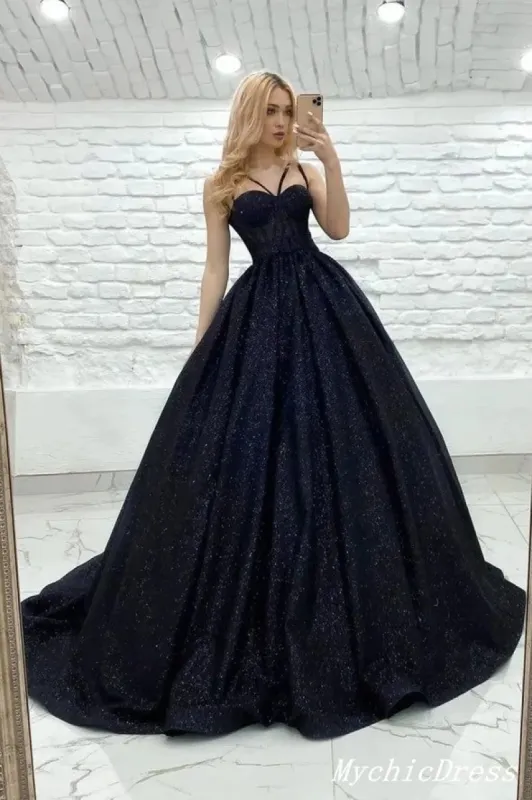 A Line 2025 Black Sequin Prom Dresses Glitter Sleeveless Long Evening Gowns sold by My Chic Dress