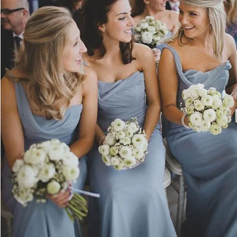 Cheap One Shoulder Dusty Blue Chiffon Bridesmaid Dresses UK sold by My Chic Dress product image thumbnail 2