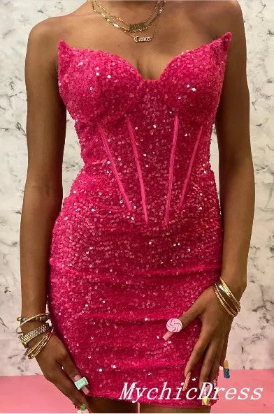 Cheap Sequin Mermaid 2025 Homecoming Dresses Tight Mini Sexy Cocktail Dress sold by My Chic Dress product image thumbnail 4