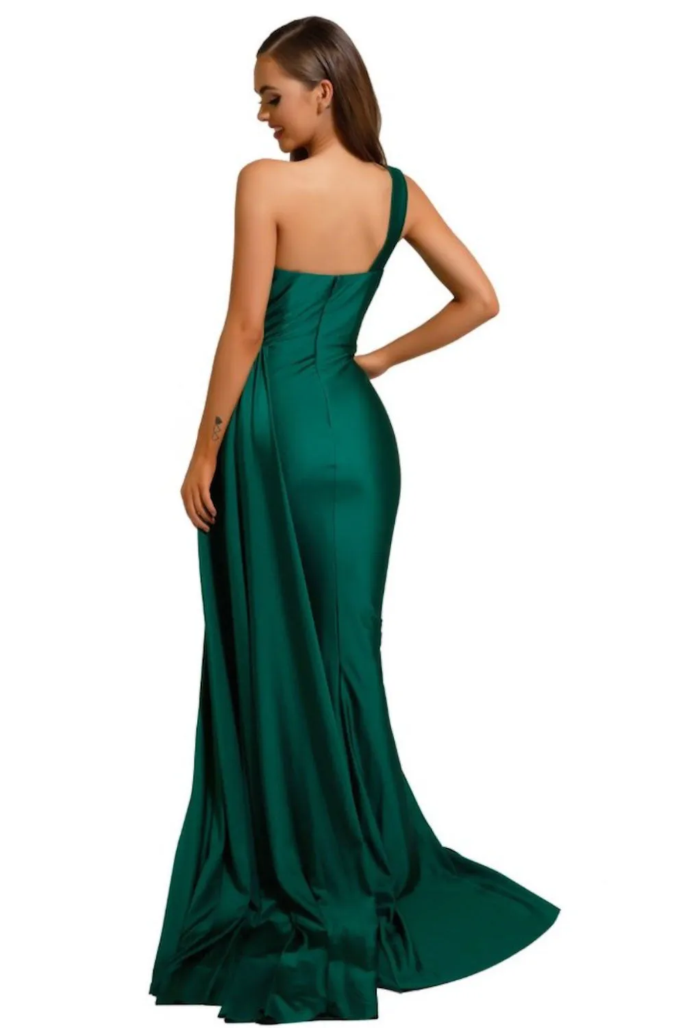 Simple Satin Green Prom Dresses Mermaid One Shoulder Evening Dress sold by My Chic Dress product image thumbnail 3