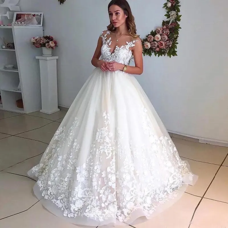 Gorgeous A Line Lace Ivory Wedding Dresses Sleeveless V Neck Back sold by My Chic Dress