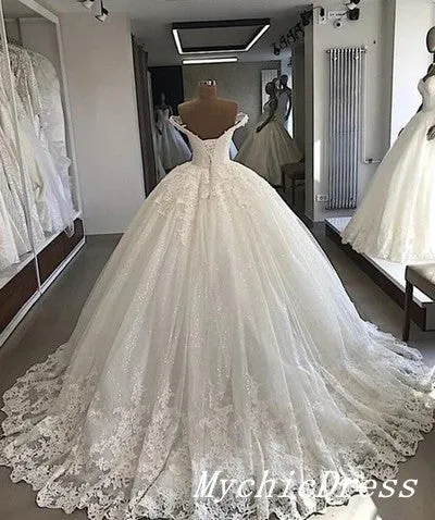 Ivory Tulle Lace Ball Gown Wedding Dresses Appliques Off the Shoulder sold by My Chic Dress product image thumbnail 3