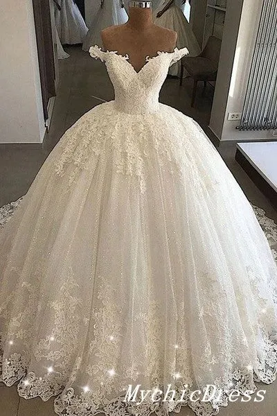 Ivory Tulle Lace Ball Gown Wedding Dresses Appliques Off the Shoulder sold by My Chic Dress product image thumbnail 2