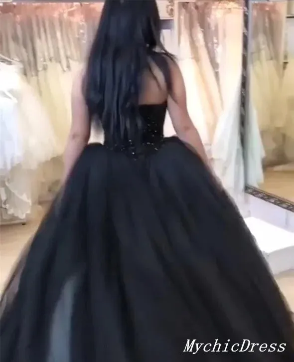 Black Ball Gown Wedding Dresses Sequin Tulle Sweetheart Bridal Gown sold by My Chic Dress product image thumbnail 4