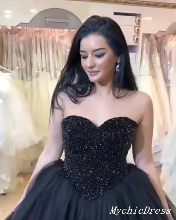 Black Ball Gown Wedding Dresses Sequin Tulle Sweetheart Bridal Gown sold by My Chic Dress product image thumbnail 3