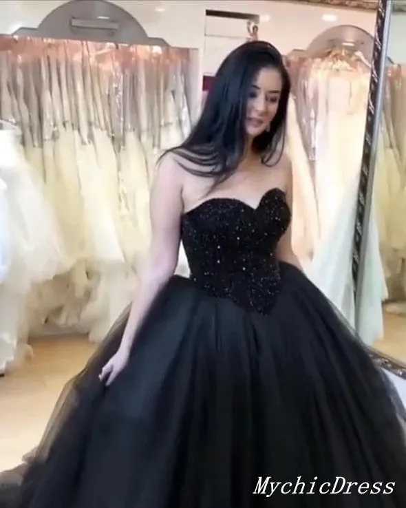 Black Ball Gown Wedding Dresses Sequin Tulle Sweetheart Bridal Gown sold by My Chic Dress product image thumbnail 2