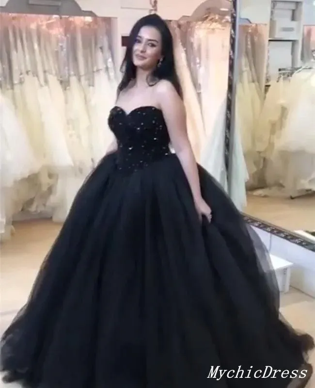 Black Ball Gown Wedding Dresses Sequin Tulle Sweetheart Bridal Gown sold by My Chic Dress