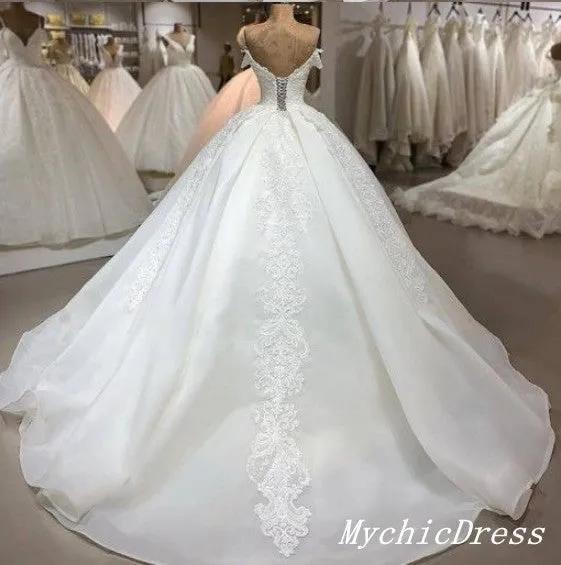 Gorgeous Ball Gown White Lace Off the Shoulder Wedding Dress sold by My Chic Dress product image thumbnail 2