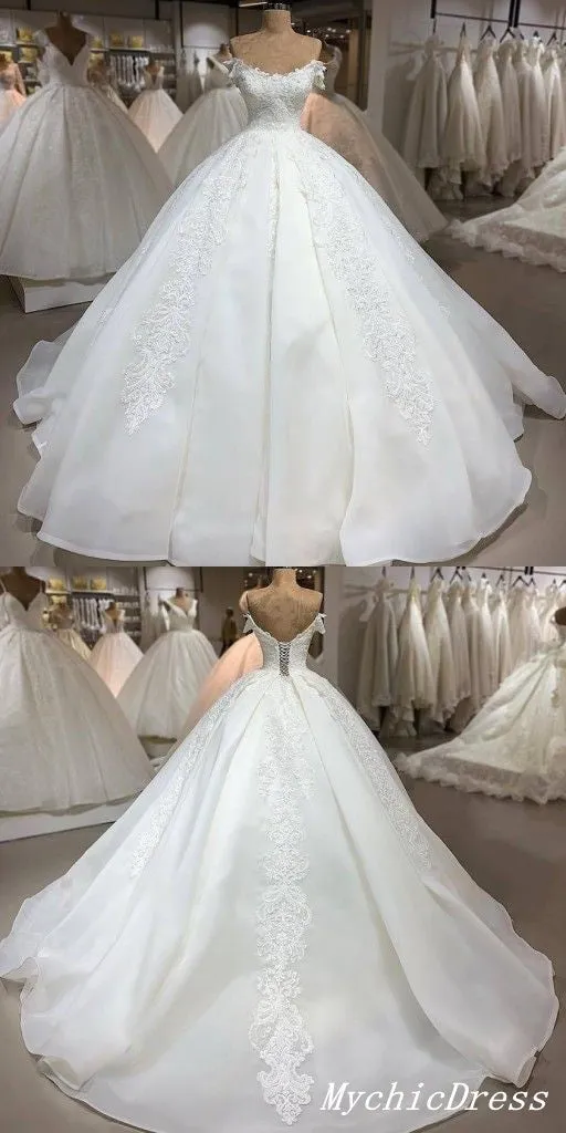 Gorgeous Ball Gown White Lace Off the Shoulder Wedding Dress sold by My Chic Dress product image thumbnail 3