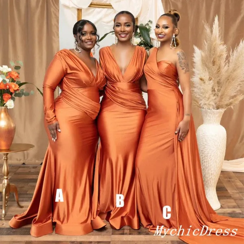 Hot Multiway Orange Bridesmaid Dresses Stretch Satin Wedding Guest Dress sold by My Chic Dress
