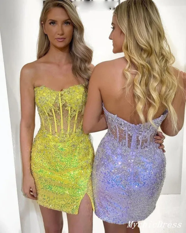 Sexy Cheap Lace Homecoming Dresses Short Sequin Tight Hoco Dress sold by My Chic Dress