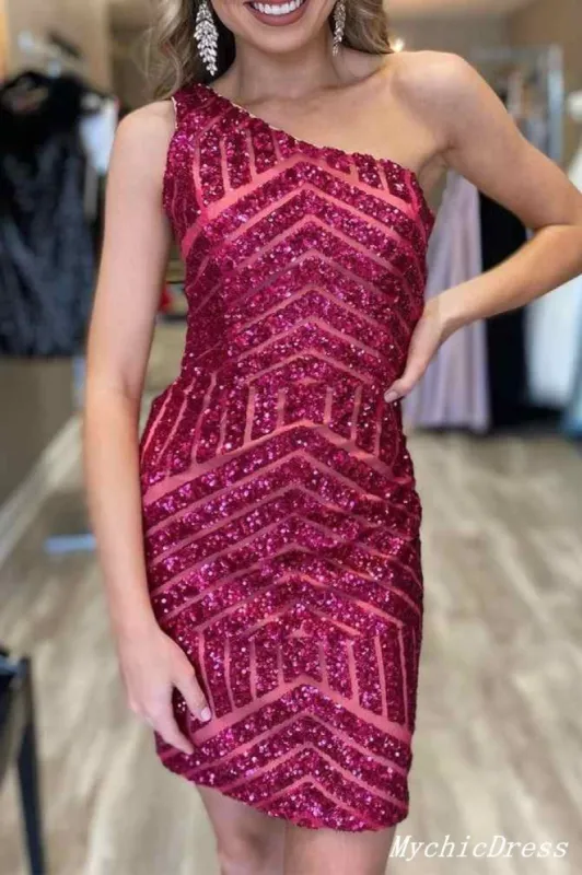 Sexy Sequin Homecoming Dresses One Shoulder Sleeveless Tight Dress sold by My Chic Dress