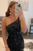 Short Black Homecoming Dresses Sequin Sleeveless One Shoulder Cocktail Dress sold by My Chic Dress