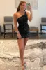Short Black Homecoming Dresses Sequin Sleeveless One Shoulder Cocktail Dress sold by My Chic Dress