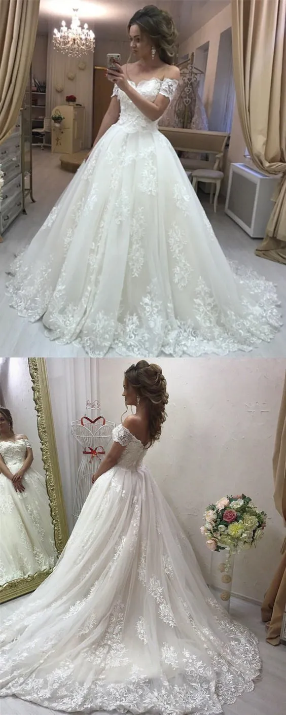 Gorgeous A Line Off the Shoulder Lace Wedding Dresses Tulle Appliques Bridal Gown sold by My Chic Dress product image thumbnail 3
