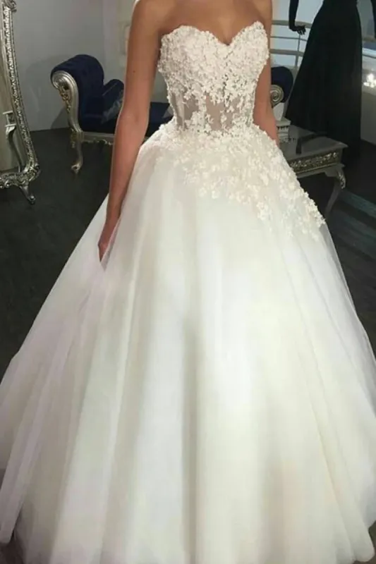 Gorgeous A Line Sweetheart Vintage Lace Wedding Dresses Tulle Lace Up Back sold by My Chic Dress