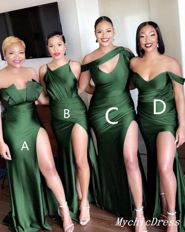 Cheap Olive Green Wedding Guest Dresses Satin Mermaid Mismatched Bridesmaid Dress sold by My Chic Dress