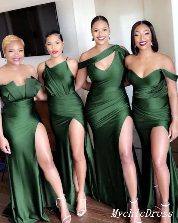 Cheap Olive Green Wedding Guest Dresses Satin Mermaid Mismatched Bridesmaid Dress sold by My Chic Dress product image thumbnail 2